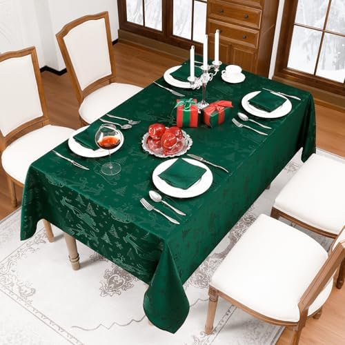 Romanstile Green Christmas Jacquard Rectangle Tablecloth, 60 x 120 Inch