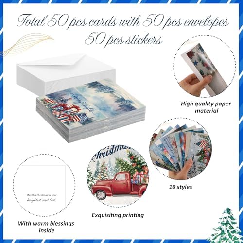 Motiskyy 50 Pcs Patriotic Christmas Cards American Flag Christmas Card Bulk