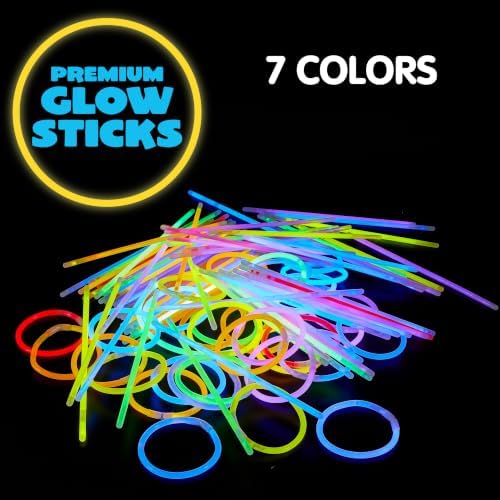JOYIN 144 Pcs 8" Glow sticks Bulk Party Favors Pack, Neon Glow in the Dark Party Supplies, Light Up Necklaces and Bracelets with Connectors for Halloween, Football, Birthday Decorations