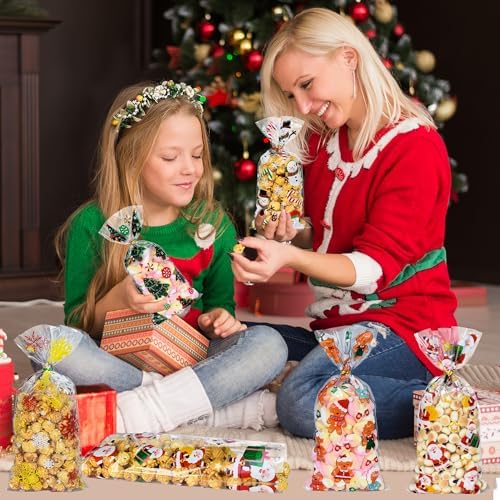Twavang 120 Pcs Christmas Cellophane Treat Bags