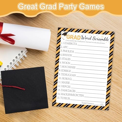 COCHIE 30 Players Class of 2026 Graduation Party Games, Graduation Pattern Words Pictionary Game, Word Scramble Guess Game with Answer Key, Grad Parties Supplies Favor (Grad Pictionary)