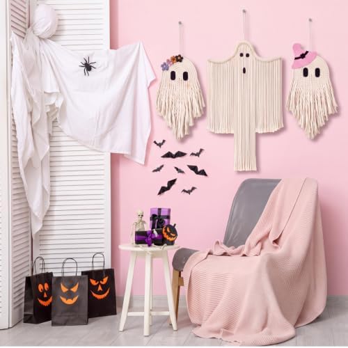 Remagr 3 Pcs Halloween Macrame Bats Wall Decor, Ghost Decor, Classic