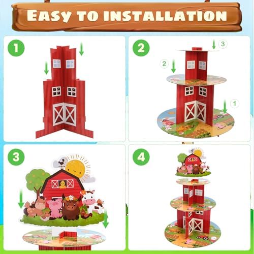 Farm Decor Cupcake Stand - 3 Tier Cupcake Tower Farm Animal Decorations Dessert Holder for Table Display Farmhouse Party Decor