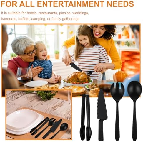 24 Pcs Disposable Plastic Serving Utensils Set Spoons Forks, Black