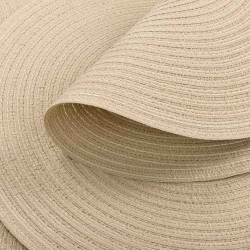 SHACOS 15 inch Round Placemats Set of 8 for Dining Table Cotton Polyester Braided Place Mats Washable Kitchen Table Mats for Dinner Party Table (Light Beige, 8)