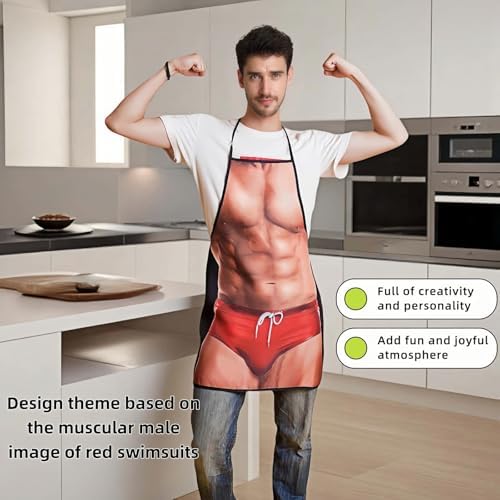 Hilarious Muscle Man Apron for Men - Adjustable Waterproof BBQ Apron, White Elephant Present for Husband and Dad