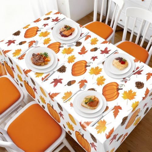 Childom 3 Pack Thanksgiving Tablecloth,Thanksgiving Decorations 54x108 Inch Disposable Plastic Tablecloth,Fall Pumpkin Maple Leaf Party Table Cover for Home Table Decor Dinner Birthday Party Supplies