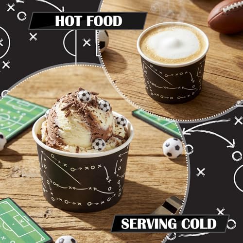 Maxdot 50 Pcs Football Ice Cream Paper Cups 9oz Spring Disposable Snack Cups Decorative Paper Dessert Bowls Party Supplies for Yogurt, Cupcakes, Soup Hot Cold Food
