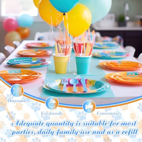 Minatee 180 Pcs Cartoon Birthday Plastic Silverware Heavy Duty Cutlery Sets Disposable Utensils for Holiday Birthday Themed Party Supplies, 60 of Each Forks Knives Spoons