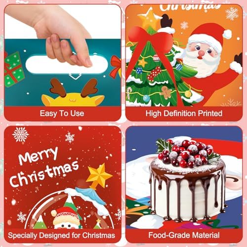 Litmitfu 50 Pcs Christmas Gift Bags with Handles, Plastic Merry Christmas Goodie Bags Bulk, Winter Candy Treat Tote Goody Cookie Party Favor Bag for Xmas Holiday Party Favors Supplies, 4 Styles