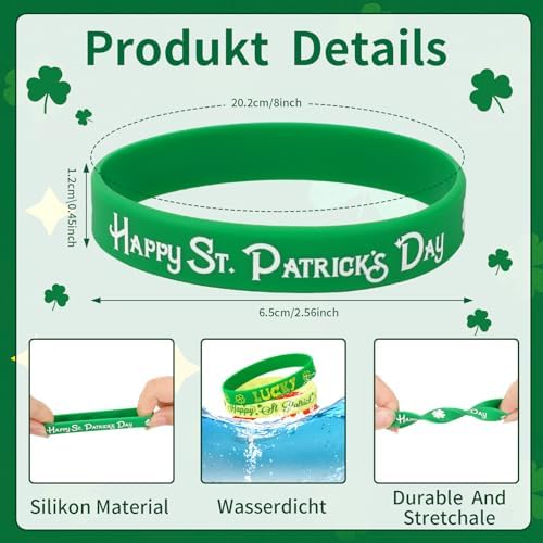JUNEBRUSHS 24pcs St. Patrick's Day Party Favors Silicone Bracelets