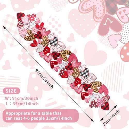Valentines Day Table Runner 36 Inches Long Embroidered Heart Decor