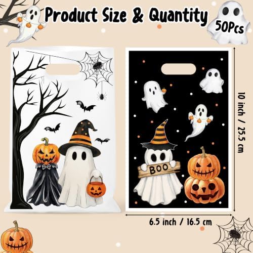 Haooryx Little Boo Party Favor Bag 50Pcs Halloween Pumpkin Plastic Gift Bag
