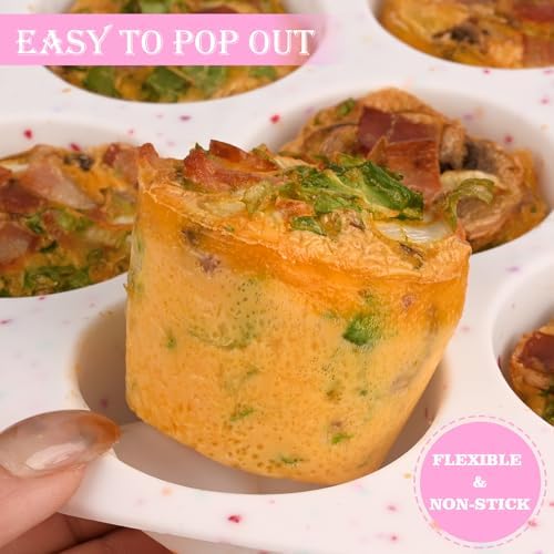 Sakolla 2 Pack Silicone Egg Bite Molds for Air Fryer, Nonstick 7 Cups Air Fryer Muffin Pan for Baking Egg Bite, Mini Muffins, Tart, Mini Cupcake and Quiche (Confetti)