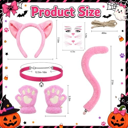 codree 5 Pcs Halloween Cat Costume Cosplay Outfits Set for Adults and Kids