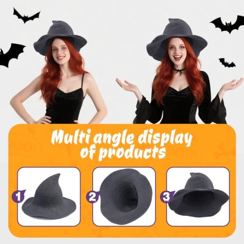 Women Witch Hat for Halloween Wool Hats Wide Brim Spire Knitted Cap for Party Masquerade Cosplay Costume Daily