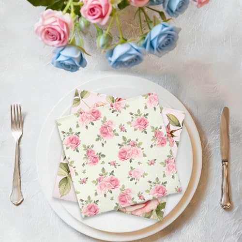 50Pcs Vintage Rose Paper Napkins -2Ply, 6.5×6.5 Inches