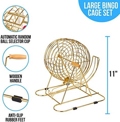 Regal Bingo Gold Professional Bingo Game Set with 11" Wheel Cage, 75 Bingo Balls, Master Board, 18 Bingo Cards & 25 Jumbo Reusable Cards, and Colorful Chips - Bingo Games for Adults Large Group
