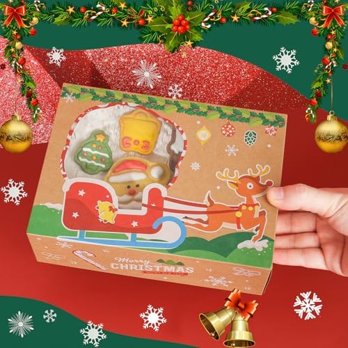 YEKTFS Festive Christmas Treat Boxes - 24 Pack, 8.25x6x2.75in, Brown, Rectangular, Flip Top Lids, Durable & Reusable, Perfect for Baked Goods & Gifts