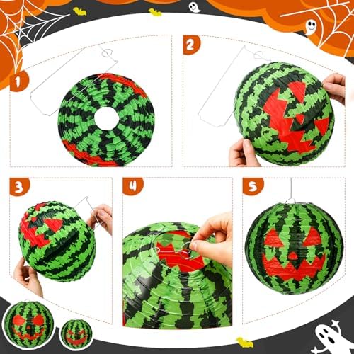 Baquler 12 Pcs Watermelon Paper Lanterns Halloween Green