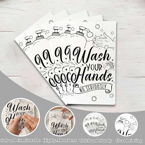 100 Pack Wash Your Hands Disposable Hand Towels for Bathroom Paper Towels for Guests Etiquette Guest Dinner Napkins Decorative Paper Hand Towels for Bathroom Wedding Birthday Anniversary