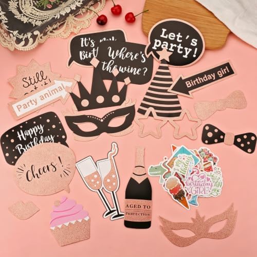 80Pcs Premium Birthday Photo Booth Props with 50Pcs Birthday Stickers
