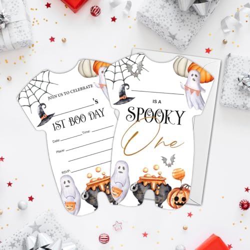 Halloween 1st Birthday Invitations Ghost Spooky One First Birthday Invitations Set of 20 Invites with Envelopes for 1st Birthday