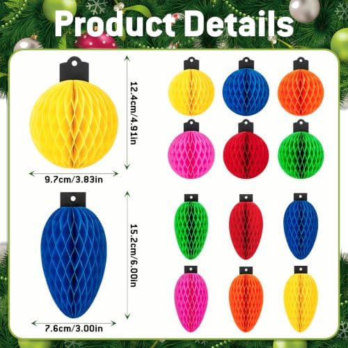 Christmas Light Honeycomb Ball Hanging Decor, 12 Pcs
