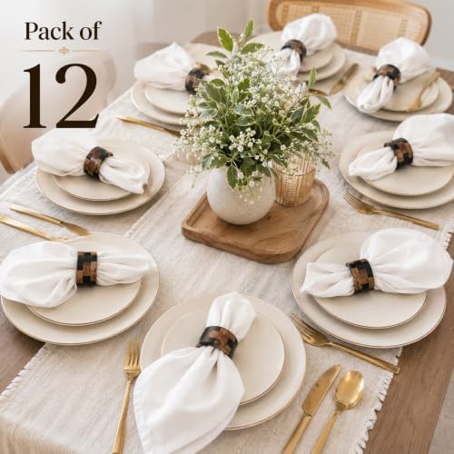 Wooden Napkin Rings - Set of 12 Wood Napkin Holders for Modern Tabletop Decor, Perfect for Weddings, Parties, Special Events & Everyday Dining (Black Natural) - ALPHA Living HOME