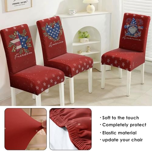 4th of July Chair Covers Set of 4, Independence Day Decorations Stretch Removable Washable Dining Room Red American Flag Patriotic Chair Protector Slipcovers Party Kitchen Home Memorial Day Decor