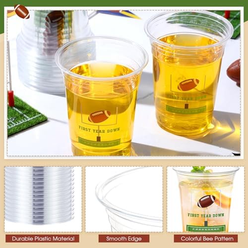 100 Pcs Bee Party Cups 16 oz, Brown, Green, Football