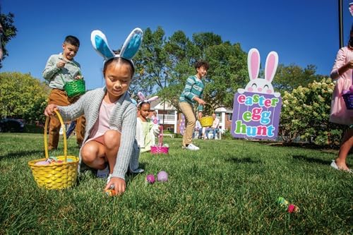 Fun Express Jumbo Easter Eggs Yard Signs 4-Pack - Large 18x24.5 Outdoor Easter Decorations with Stakes | Weather-Resistant Egg Hunt Signs for Front Yard, Lawn & Garden Party Decor
