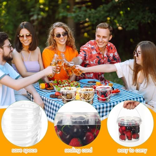Funnymoom 50 Pack 48 oz Clear Buckets with Lids and Handles