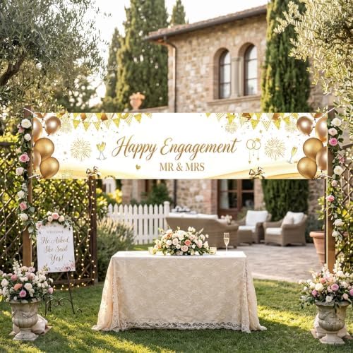 Happy Engaged Banner Decorations for Engagement Wedding Home Party Decor