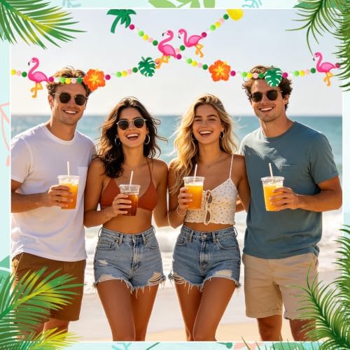 Jansun 8.2Ft 3D Summer Hawaiian Tropical Felt Garland Banner