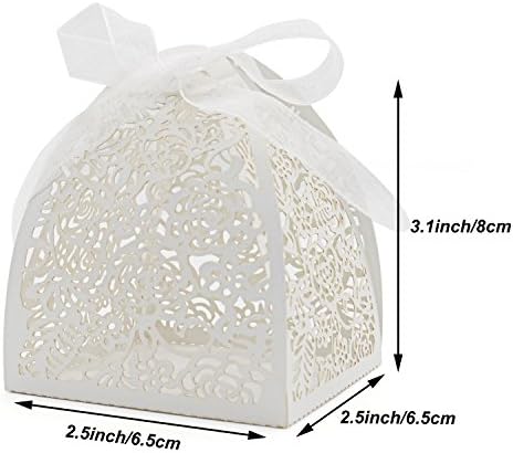 KPOSIYA Pack of 70 Laser Cut Rose Candy Boxes, Favor Boxes 2.5"x 2.5"x 3.1", Gift Boxes Bridal Shower Anniverary Birthday Party Wedding Favor (White)
