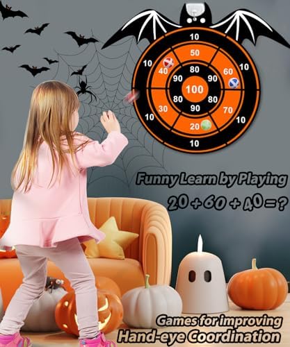 Halloween Party Games Toys for Kids, Large 26" Halloween Bat Dart Board Game Decorations Centerpieces Party Supplies with 12 Sticky Balls for Halloween Birthday Gifts for Age 3+ Boys Girls