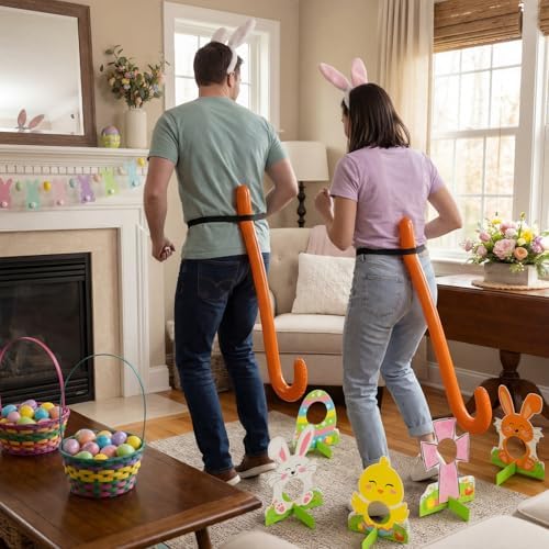 Vicenpal 32 Pcs/4 Set Easter Tail Game Easter Party Games Adults Family Cane Tail Funny Family Night Activities Outdoors Indoor Birthday Baby Shower Bachelorette Party Supplies Favors