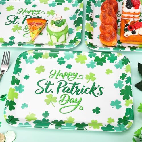 JarThenaAMCS 3Pcs Happy St. Patrick' s Day Serving Trays Shamrock Reusable Serving Dishes Lucky Clover Platter for Irish Holiday Party Sharing Snacks Fruits Dessert, 13 x 10 Inch