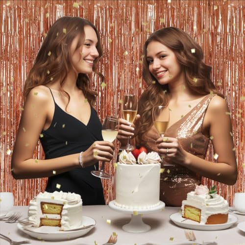 DECOCKRAT 3 Pack Foil Fringe Backdrop - Rose Gold Shiny Tinsel Curtains for Party Decoration/Photo Booth Props - 3.3x8.2 FT Metallic Foil Backdrop for Birthday, Wedding, Graduation, Christmas.