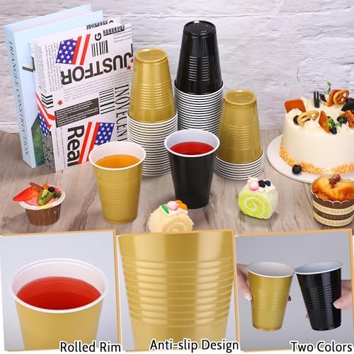 Kochorie 60 Pieces 16 oz Plastic Graduation Cups Black and Gold Disposable Party Cups Drinking Cup Bulk for Party Graduation Christmas Holiday Wedding Festive Celebrations