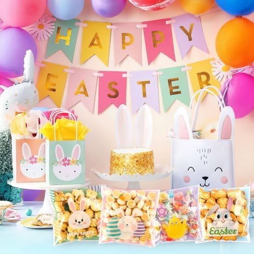 100 PCS Self Sealing Clear Easter Ziplock Bags, Easter Cellophane Treat Goodie Snack Party Favor Ziplock Cookie Bags Holiday Candy Bag Plastic Gift Bags for Gift Giving Wrap