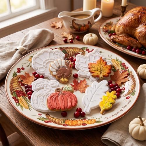 Thanksgiving Cookie Cutter Set of 4 Pumpkin Oak Leaf Turkey Baking 3.5" Cutter Molds Gifts Decorative Kitchen Cake Supplies
