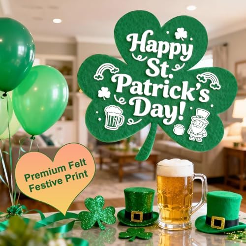 St Patricks Day Decorations - 12 Pack Shamrock Clover Garland Banner - NO DIY Felt Hanging Banner for Home, Mantel, Office, Irish Party Supplies, Wall Fireplace Decor