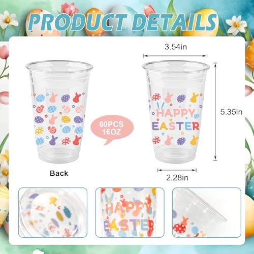 60 Pcs Easter Cups – 16 oz Plastic Disposable Cups