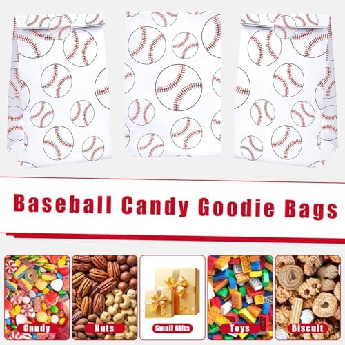 FEBSNOW 20Pcs Baseball Paper Gift Bags with Stickers for Sport Party Favors