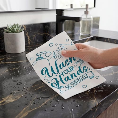 100 Pack Wash Your Hands Disposable Hand Towels for Bathroom Paper Towels for Guests Etiquette Guest Dinner Napkins Decorative Paper Hand Towels for Bathroom Wedding Birthday Anniversary (Teal Blue)