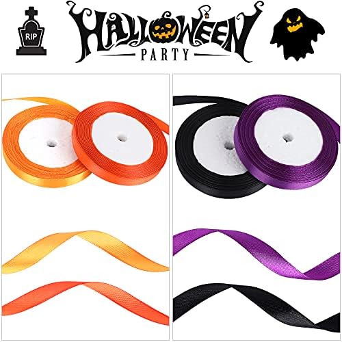 DECYOOL 4 Rolls 100 Yds Halloween Ribbon Orange Satin Gift Wrapping Ribbons