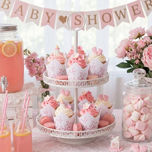 Maxdot 200 Pcs Cherry Blossom Tulip Cupcake Liners for Baking Cherry Blossom Paper Muffin Baking Cups Pink Flower Tulip Muffin Liners Wrappers for Bridal Showers Wedding Tea Birthday Party