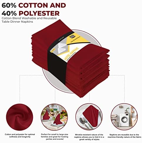 Utopia Kitchen Cotton Blend Red Cloth Napkins [12 Pack, 18x18 Inch]